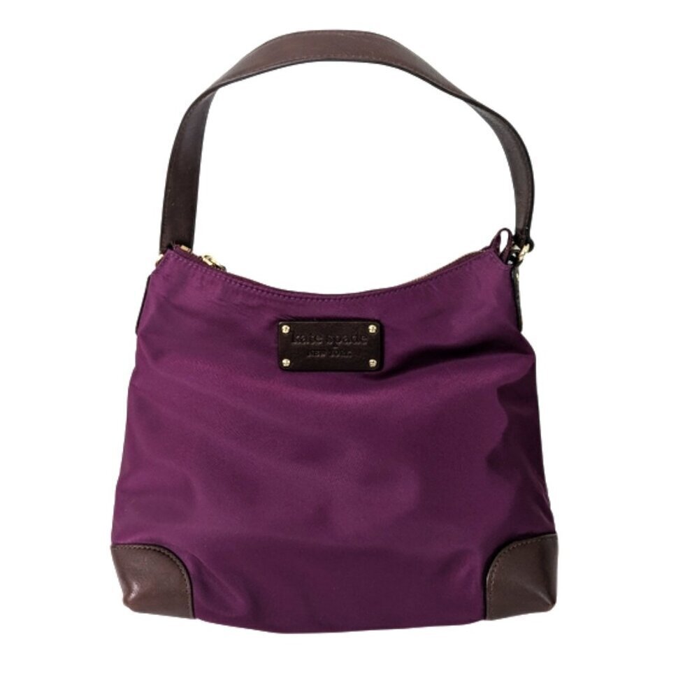 Kate Spade Purple Nylon Hobo Bag Leather Accents 11"Lx9 1/2"Wx3 1/4"D